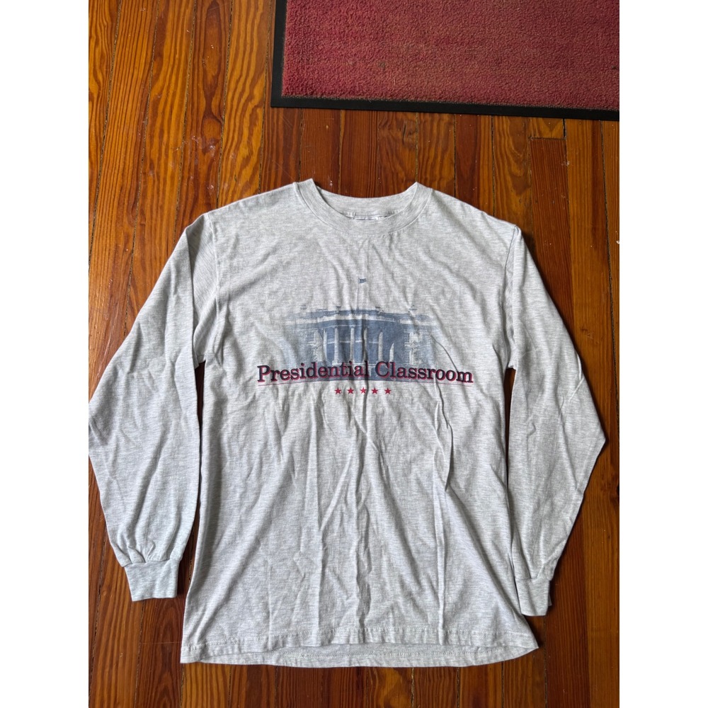 Vintage Hanes Beefy-T Presidential Classroom Long Sleeve Shirt Gray Mens Medium